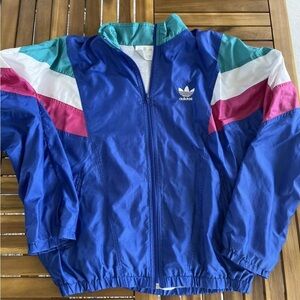 adidas Blue Windbreaker with Green and Pink Accents